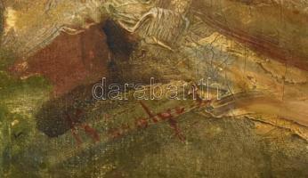 Károlyi L jelzéssel (?Károlyi Lajos, 1877-1927?): Vízparti házak (Tiszapart?). Olaj, vászon, javítot...