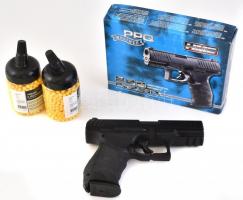 PPQ Walther rugós airsoft pisztoly, eredeti dobozában, tartozékaival, leírással, újszerű állapotban + 6 mm 0,12 g BB lövedék, 1000 db