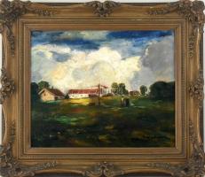 Iványi-Grünwald Béla műhelye: Tanya gémeskúttal. Olaj, vászon, jelzett. Régi, historizáló stílusú bl...