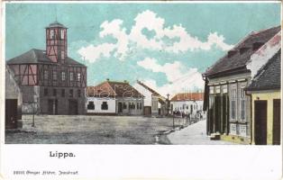 Lippa, Lipova; Tűzoltótorony, utca, üzlet. Gregor Fischer kiadása / fire tower, street view, shop (EB)