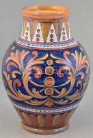 Rubboli Gualdo kézzel festett irizáló mázas kerámia váza, kis mázhibákkal, m: 22 cm