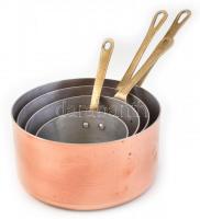 Alumínium testű, réz nyelű lábos szett, 4 db, d: 9-16 cm között