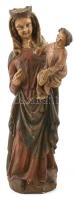 Szűz Mária Jézussal, faragott, festett fa szobor, sérülésekkel, m: 48 cm