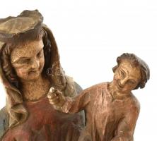 Szűz Mária Jézussal, faragott, festett fa szobor, sérülésekkel, m: 48 cm
