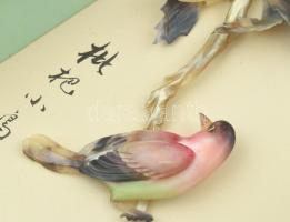 Japán gyöngyházberakásos fali kép, üvegezett keretben, 31×13 cm