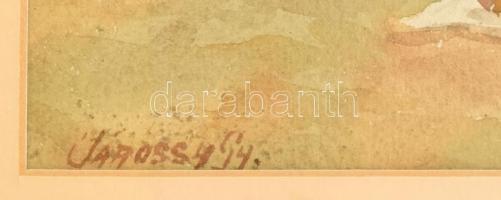 Jánossy Gy jelzéssel: Piaci árusok. Akvarell, papír, üvegezett fa keretben, 16,5×25 cm