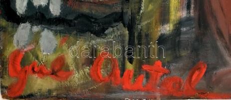 Olvashatatlan jelzéssel: Ház előtt a padon. Olaj, karton, sérült, 93x53cm