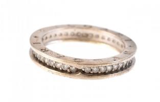 Ezüst(Ag) gyűrű, apró kövekkel, Bulgari jelzéssel, méret: 57, bruttó: 3,8 g