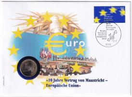 Németország 2003A 1E Cu-Ni felbélyegzett borítékban, bélyegzéssel, német nyelvű leírással T:1 Germany 2003A 1 Euro Cu-Ni in envelope with stamp and cancellation, with German description C:UNC
