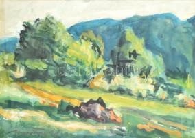 Novotny Emil Róbert (1898-1975): Hegyvidéki táj, 1961. Akvarell, papír, jelzett. Üvegezett, kissé sérült fa keretben, 31,5x44 cm