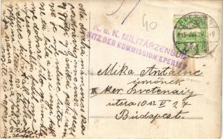 1915 Eperjes, Presov; vasutasok az Eperjes-Bártfa vasútvonal egyik mozdonyával / railwaymen with the...