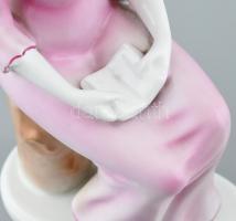 Hollóházi ülő olvasó lány, kézzel festett, jelzett, hibátlan, m: 34 cm