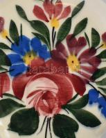 2 db antik, jelzett, fajansz kis kulacs dísz, kézzel festett, jelzett, hibátlan. Olvashatatlan jelzé...