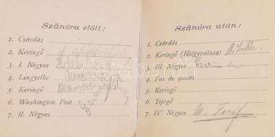 1901 Táncrend, négyzet alakú füzet illusztrált borítóval, részben ceruzával kitöltve, akasztóval, 8x...