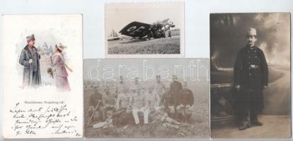 3 db katonai fotólap + 3 katonai tárgyú képeslap + 4 fotó