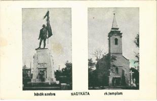 1942 Nagykáta, Hősök szobra, emlékmű, Római katolikus templom (fl)