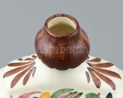 Fischer Emil, Budapest, népies kulacs. Fajansz, kézzel festett, jelzett, hibátlan m: 25 cm