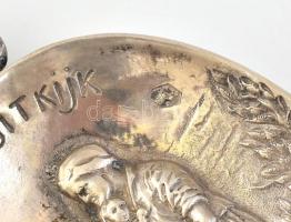 Ezüst (Ag) holland díszkanál, plasztikus alakokkal, szélmalommal díszített, "Op Denuit Kijk T. ...