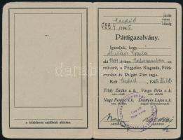 1945 Független Kisgazda, Földmunkás és Polgári Párt tagsági igazolvány, Cegléd