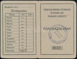 1945 Független Kisgazda, Földmunkás és Polgári Párt tagsági igazolvány, Cegléd