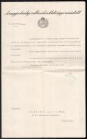 1942. Bp., Okmány Hóman Bálint (1885-1951) vallás- és közoktatásügyi miniszter aláírásával, fejléces papíron, hajtásnyommal