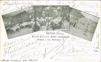 1901 Budapest I. Buzik András Diófa vendéglője, belső, kert pincérekkel. Karácsonyi utca 17. (EK)