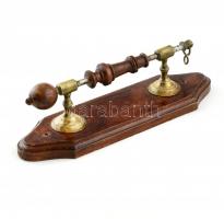 Régi WC lehúzófej, fa és fém, kisebb kopásnyomokkal, 32,5x9,5x9,5 cm