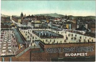 Budapest VI. Párisi Nagyáruház nagy tetősétánya, vendéglő, jégpálya korcsolyázókkal