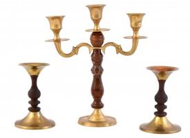 3 darabos réz gyertyatartó szett. m: 25 cm