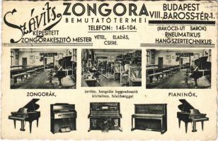 Budapest VIII. Szávits Képesített Zongorakészítő mester bemutató termei, belső. Baross tér 1. reklám. Tulajdonos által írt újévi levél