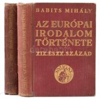 Babits Mihály: Az európai irodalom története I-II. kötet. Bp., Nyugat, é. n. Kiadói aranyozott egészvászon kötés, kissé kopott, sérült borítóval.