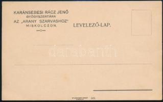 Karánsebesi Rácz Jenő Gyógyszertára az Arany Szarvashoz Miskolc fejléces levelezőlap