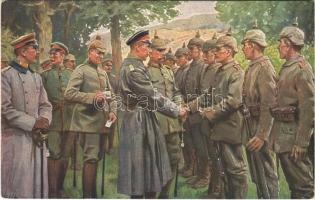 Unsere Kronprinz in den Argonnen Eiserne Kreuze verteilend / WWI German military art postcard, Crown Prince Wilhelm s: A. Roloff (EK)