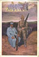 WWI German and Austro-Hungarian K.u.K. military art postcard, comrades. Wiener Rotophot Nr. 179. s: Haas (vágott / cut)