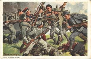 Das Völkerringen / WWI German and Austro-Hungarian K.u.K. military art postcard s: Barascudts (EK)