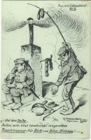 Auf dem Dache Aus dem Feldpostbrief No. 2. / WWI German military art postcard, humour. S.V.D. Nr. 1568/2. s: K. Pommerhanz (EK)