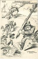 Drahtlos Telegrafi (Funkenspruch) / WWI German military art postcard, humour. Nr. 1012. s: K. Pommerhanz (Rb)