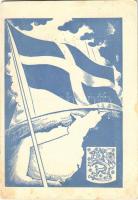 1940 Isten áldja meg a finn testvérnemzet minden hős fiát! Finnországért! mozgalom javára kiadja az Országos Magyar Ifjúsági Társadalmi Egyesület Néprokonsági Bizottsága / Help our Finnish brothers! WWII Hungarian military propaganda, Finnish flag and coat of arms, irredenta (EB)