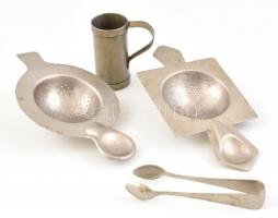 Vegyes fém tétel (italmérő, teaszűrő, cukorcsipesz)