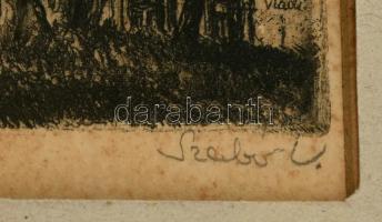 Szabó Vladimir (1905-1991): Mátyás templom és a Halászbástya, rézkarc, papír, jelzett, foltos. Dekor...