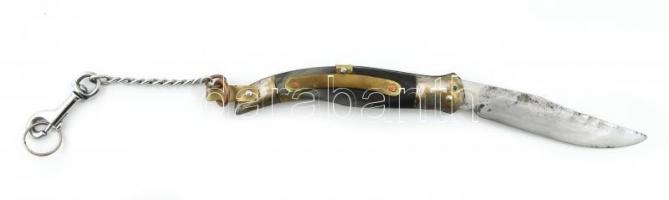 Jelzett vadász bicska, zsebkés, Válik jelzéssel a pengén, bőr tokkal 31 cm Réz és szarú markolattal,...