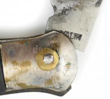 Jelzett vadász bicska, zsebkés, Válik jelzéssel a pengén, bőr tokkal 31 cm Réz és szarú markolattal,...