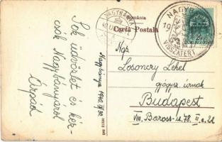 Nagybánya, Baia Mare; Str. Crisan cu turnul bisericei rom. cat. / Crisan utca a Római katolikus temp...