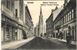 Újvidék, Novi Sad; Rákóczi Ferenc út, üzletek / street, shops