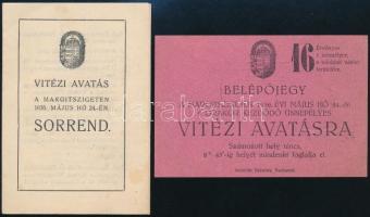 1936 Vitézi avatás margitszigeti programpontjainak sorrendje és az ide érvényes belépőjegy, mindkettő kiváló állapotban