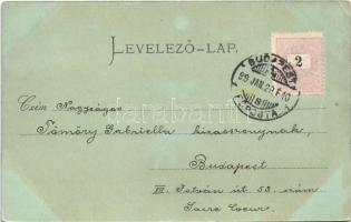 1899 Budapest V. Esti látkép Mátyás templommal, gőzhajó, rakpart (r)