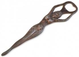 Női alakot ábrázoló fém sörnyitó, h: 21 cm