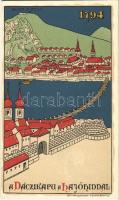 Budapest anno 1794. A Váczikapu a Hajóhíddal. Geittner és Rausch kiadása, Art Nouveau litho (EK)