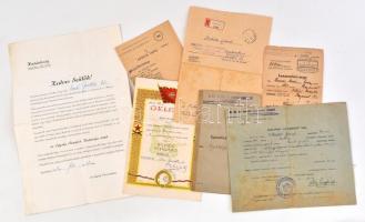 7 klf katonai okmány, nyomtatvány, köztük igazolványi lap, leszerelési jegy stb.