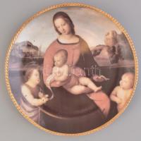 Clássicos da Pintura Madonna képet ábrázoló porcelán fali tál, matricás, jelzett, kis kopásnyomokkal, d: 25 cm